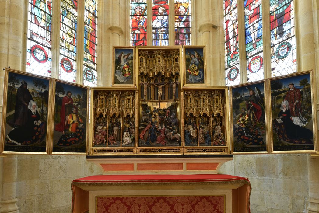 Retable : Scènes de la Passion, portraits des donateurs et de leurs saints patrons