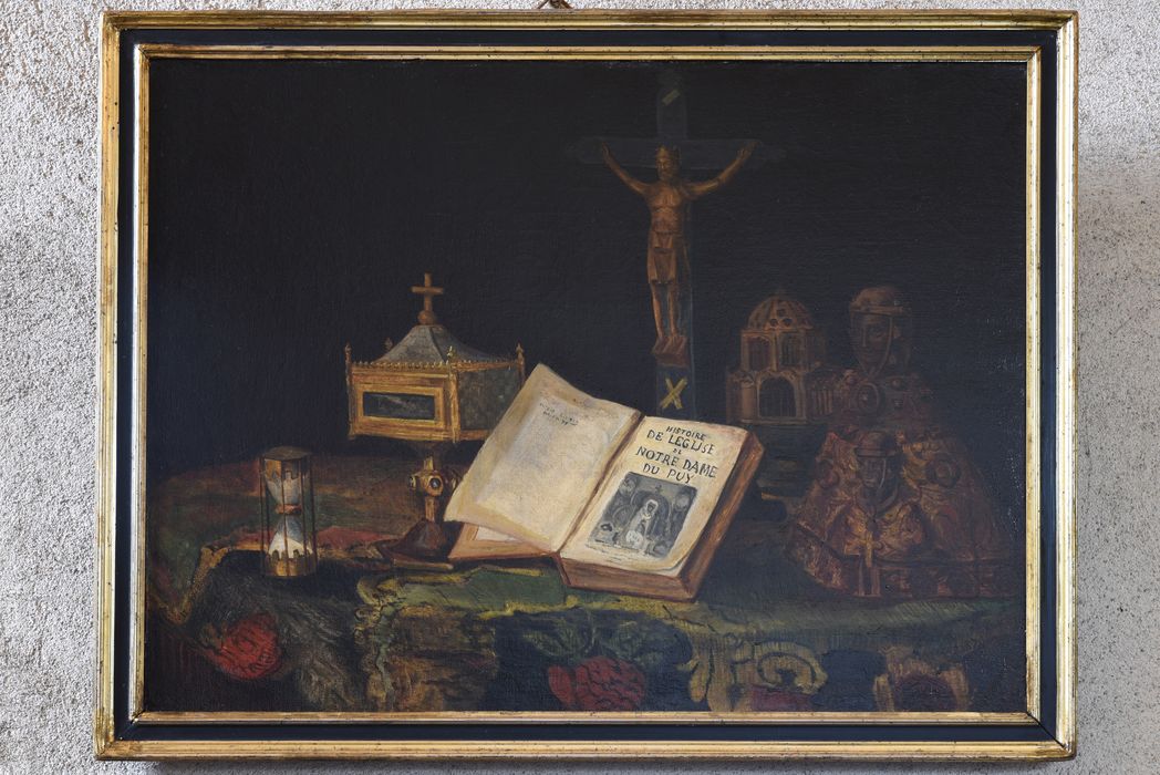 Tableau : Nature morte au livre Histoire de l'église de Notre-Dame du Puy