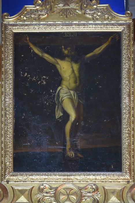 tableau et son cadre : Crucifixion, vue générale - ® Ministère de la Culture (France), Direction Régionale des Affaires Culturelles d’Auvergne-Rhône-Alpes – Tous droits réservés