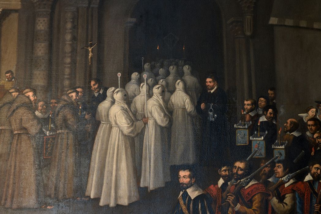 Tableau : procession à l'occasion de la peste de 1630 (la), vue partielle