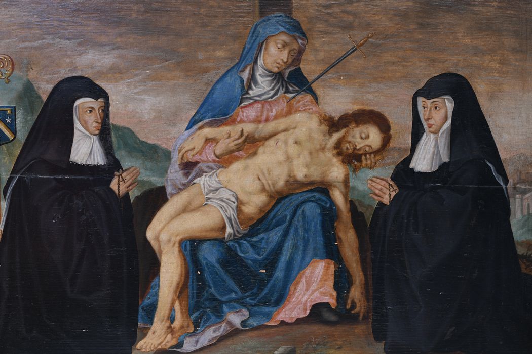 tableau dit le tableau aux deux donatrices : Vierge de Pitié, vue partielle