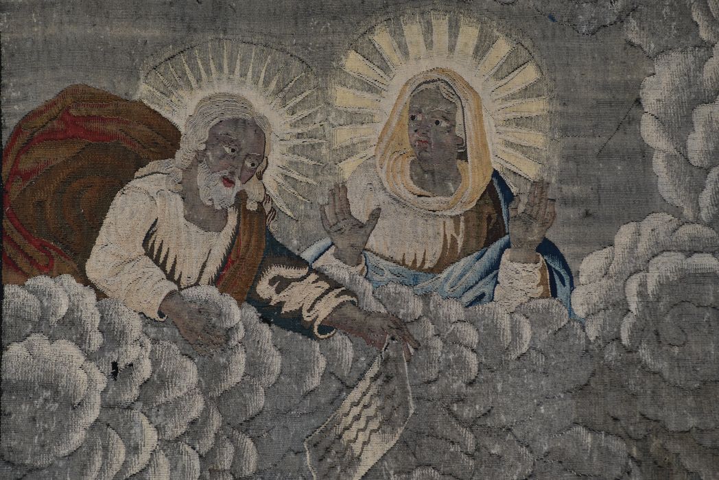 Tableau de tapisserie : Vocation de sainte Colette avec Apparition du Christ et de la Vierge, détail