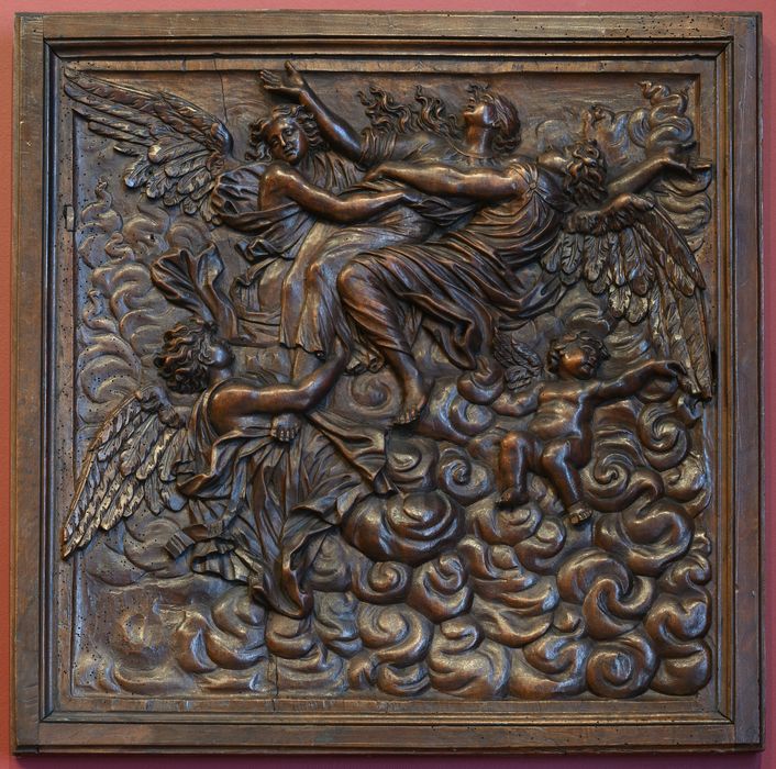 Bas-relief : le ravissement de sainte Madeleine (décor de la chapelle Saint-Maurice du refuge)