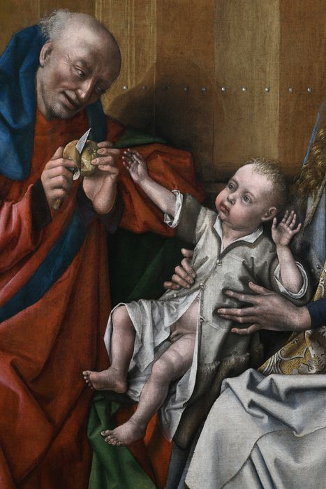 tableau : la Sainte Famille devant une cheminée, vue partielle