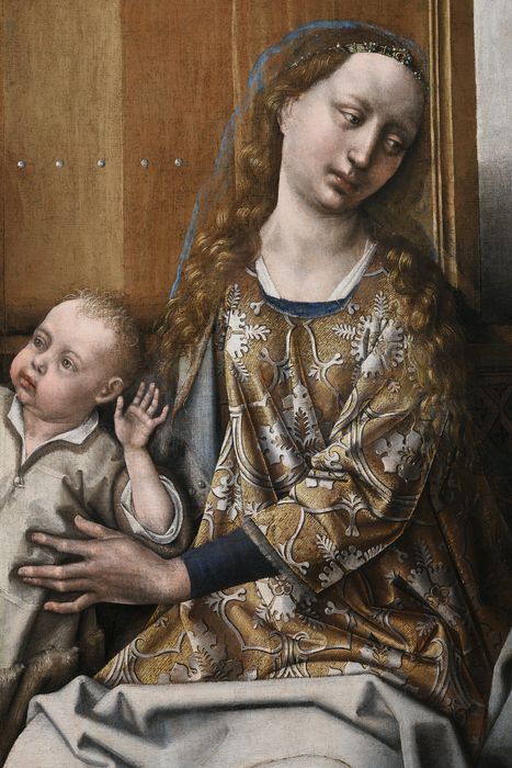 tableau : la Sainte Famille devant une cheminée, vue partielle