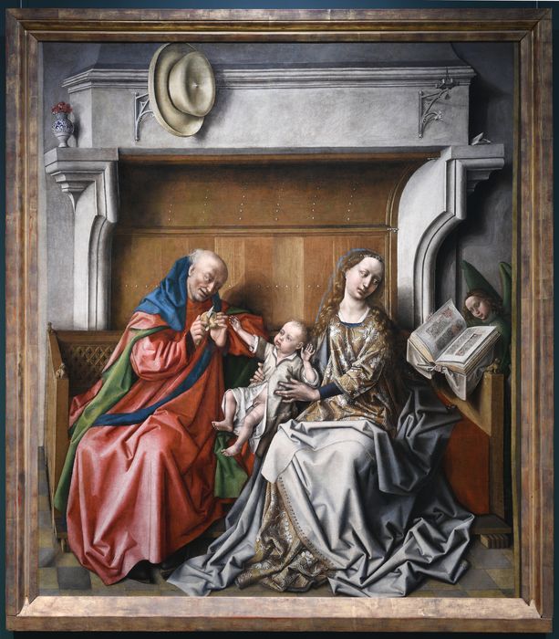 tableau : la Sainte Famille devant une cheminée