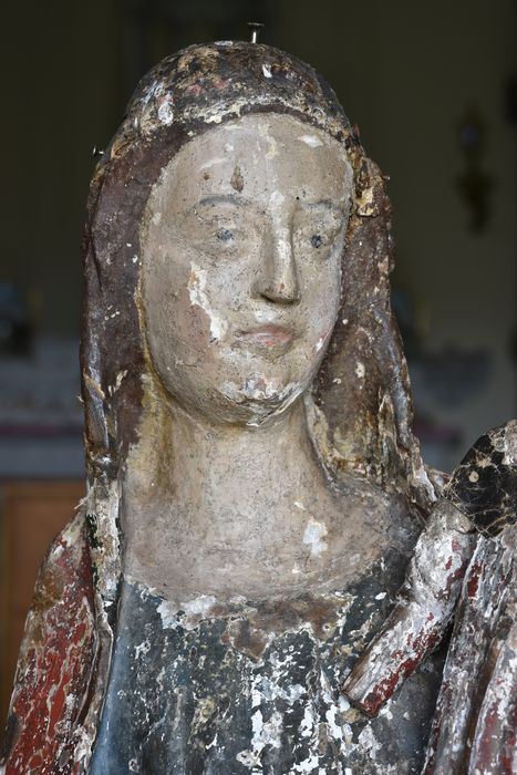 statue : Vierge à l'Enfant dite Notre-Dame d'Auteyrac, vue partielle