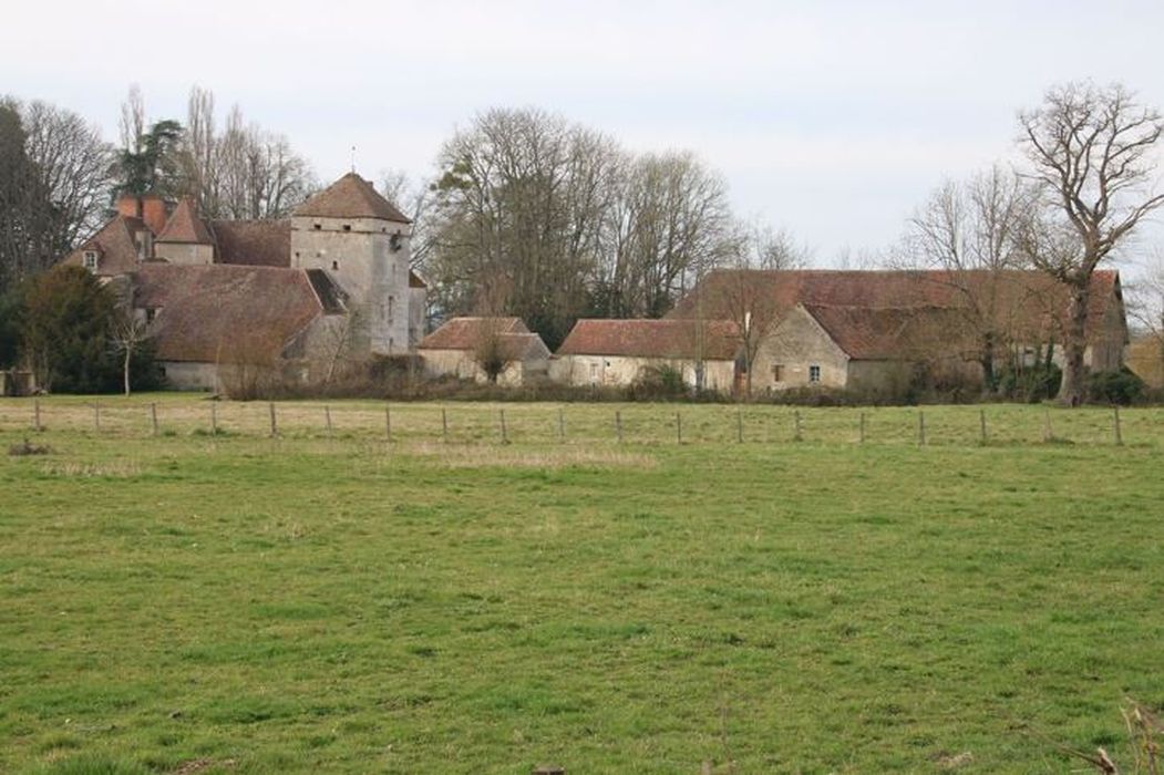 vue générale du château dans son environnement depuis le chemin d'accès au Nord-Est