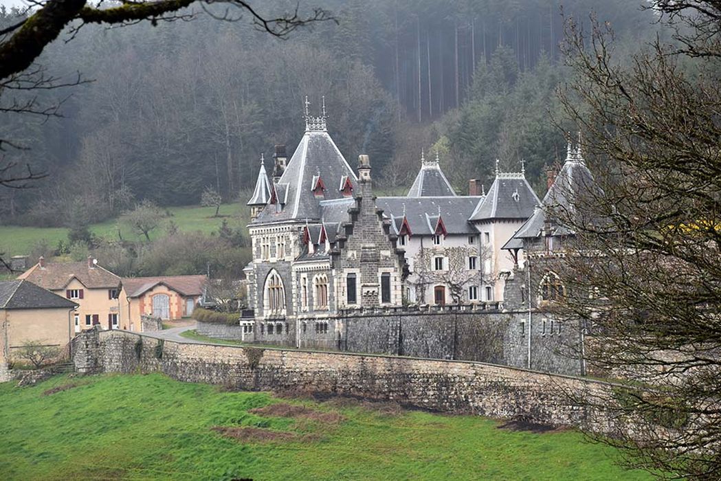 vue partielle du château dans son environnement depuis le Sud