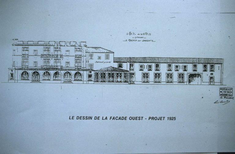 Dessin : élévation de la façade ouest, 1925.