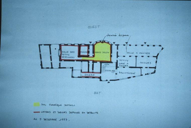 Plan avec situation des décors détruits ou déposés au 5 décembre 1997.