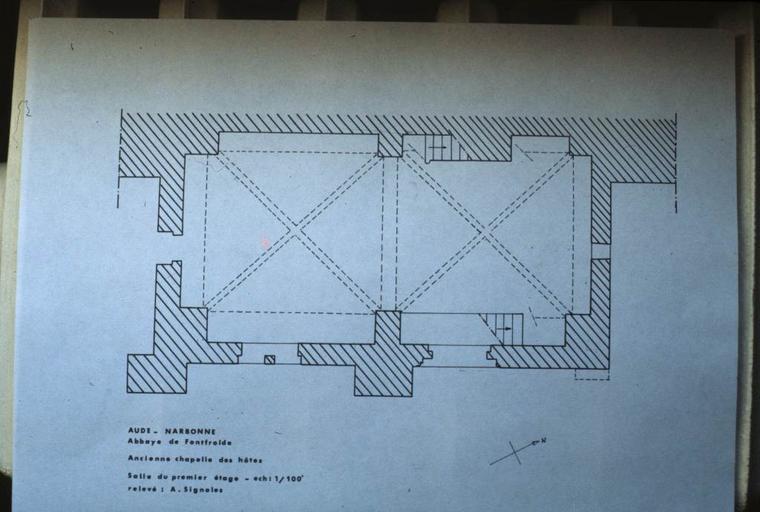 Plan schématique de l'ancienne chapelle des hôtes, salle du 1er étage.