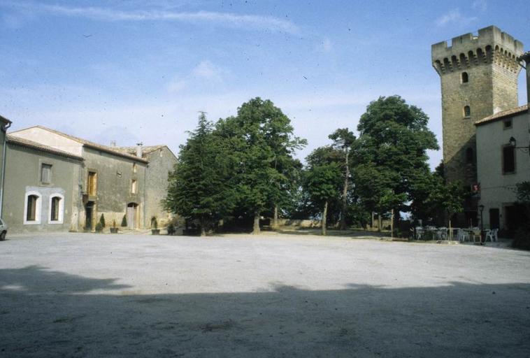 Cour du château : tour crénelée nord-ouest, ancien donjon.