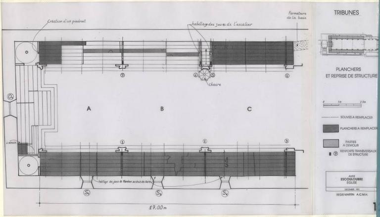 Tribunes : planchers reprise de structure.