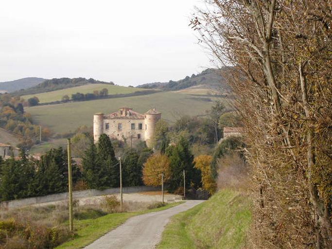 Vue du château depuis la route départementale venant du nord-est.