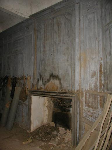 Intérieur. Rez-de-chaussée : pièce située à droite du couloir, côté nord de l'ancien logis, couverte de boiseries (19e?).