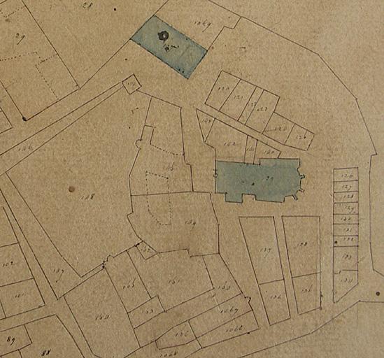 Plan cadastral napoléonien de 1819 centré sur l'église.