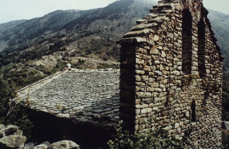 Vue du clocher et de la toiture de la nef.