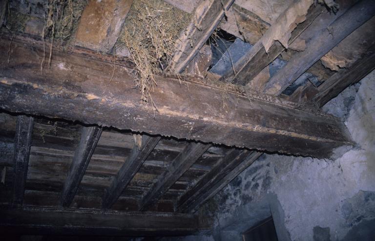 Intérieur ; transept ; vestiges de la charpente de bois.