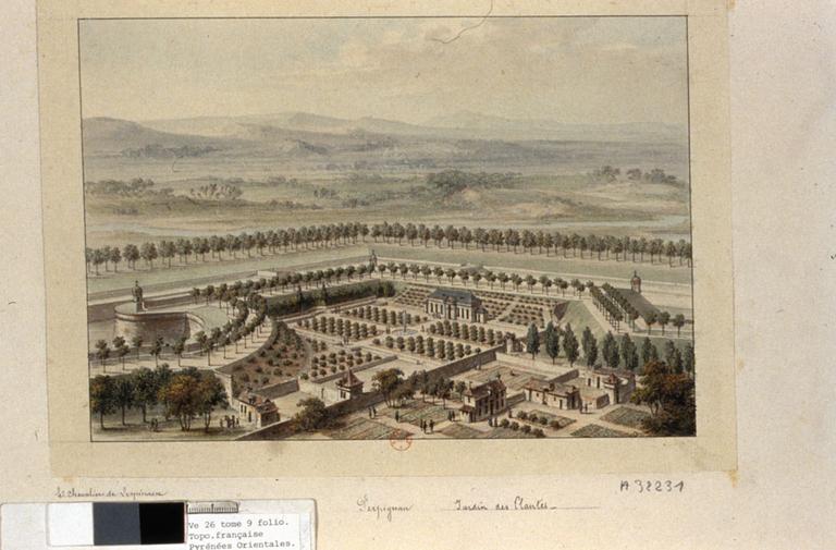 Gravure du chevalier de Lespinasse ; Vue du jardin des arbustes.