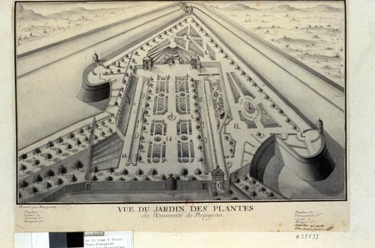 Gravure Margoüet de l'Inventaire Destailleur de la Bibilothèque Nationale ; Vue du jardin des plantes.