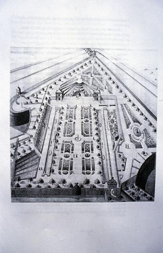 Copie de la gravure Margoüet de l'Inventaire Destailleur de la Bibilothèque Nationale ; Vue du jardin des plantes.