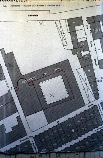 Cadastre de la ville de Perpignan avec situation du couvent.