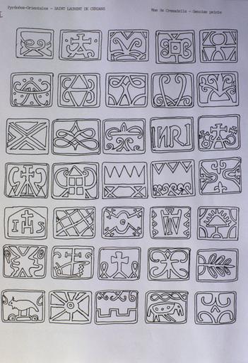 Croquis des motifs représentés sur la genoise peinte.