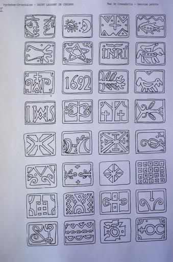 Croquis des motifs représentés sur la genoise peinte.