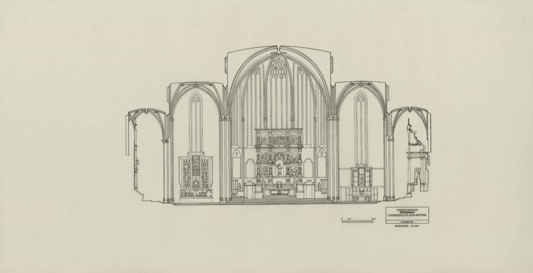 Projet : mise hors d'eau générale. Coupe transversale transept, choeur et chapelles latérales.