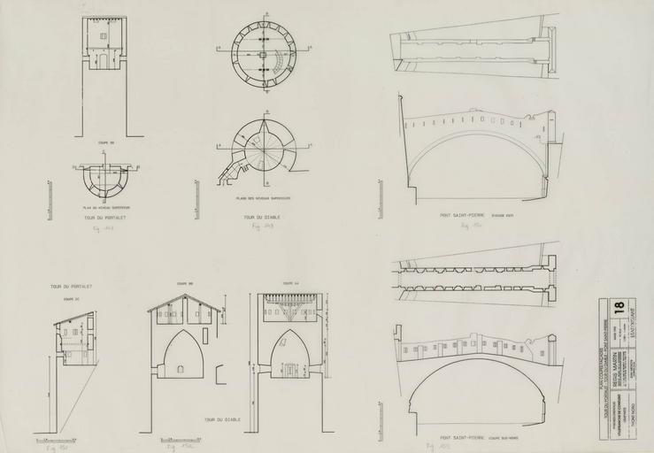 Front Nord : Plan coupes façades, tour du Portalet, tour du Diable et pont Saint-Pierre.