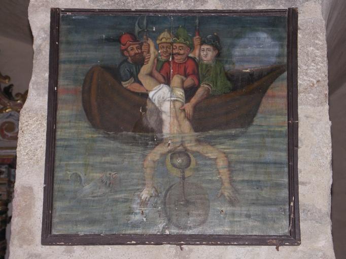 Tableau : cycle du martyr de saint Vincent jeté dans la mer à Valence 16e siècle.