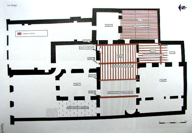 Plan : localisation des plafonds peints du 1er étage.