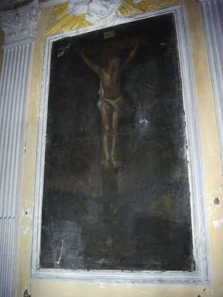 Intérieur. Chapelle nord. Crucifixion peinte sur toile (classé OM).