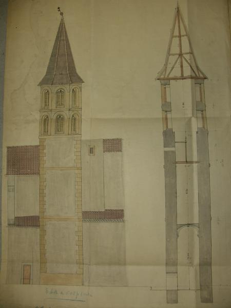 Flèche reconstruite à l'identique en 1931 : élévation (archives municipales).