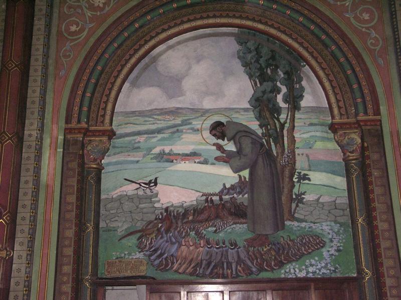 Nef. Peinture de Paul Sibra. Tableau : Saint François prêchant aux oiseaux 1931.