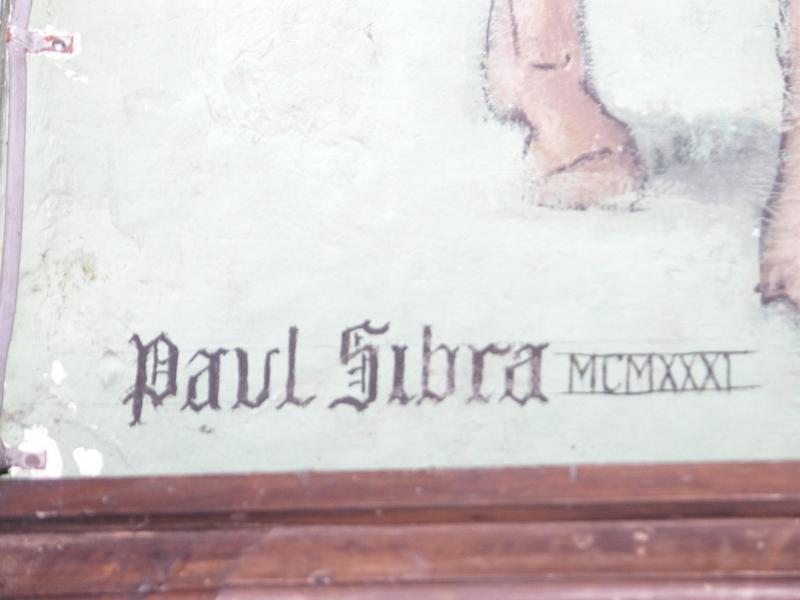 Nef. Peinture de Paul Sibra. Tableau : Saint François prêchant aux oiseaux 1931. Signature et date.