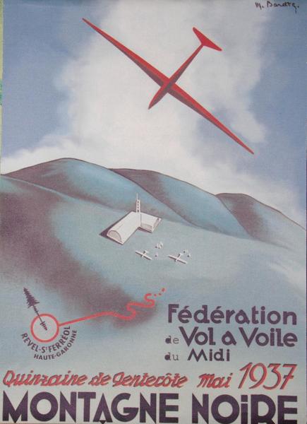 Affiche dessinée par l'architecte Marcel Barette éditée par la Fédération de vol à voile du Midi pour le meeting aérien de 1937.