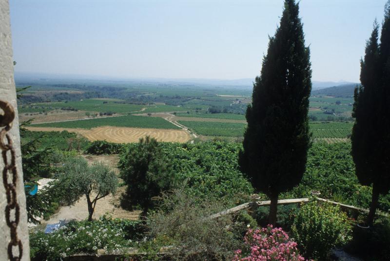 Jardin et vue éloigné sur le paysage de la vallée de l'Hérault.