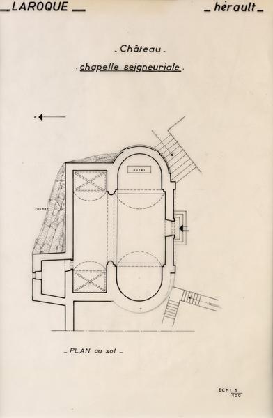 Château de Laroque, chapelle seigneuriale : plan au sol.