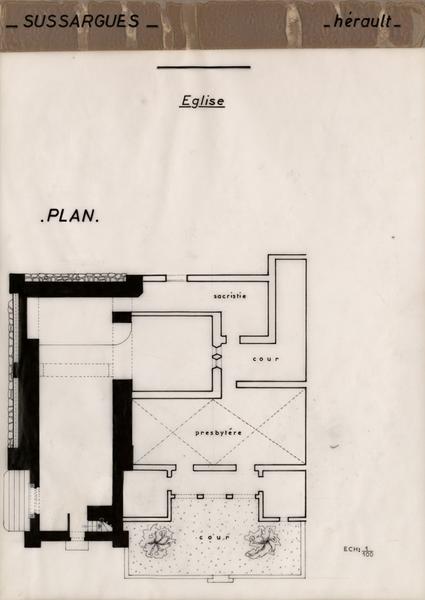 Sussargues, église et bâtiments attenants : plan.