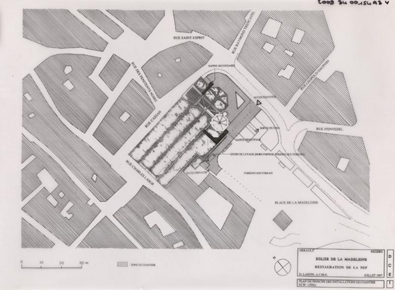 Restauration de la nef : plan de principe des installations de chantier. DCE 1.