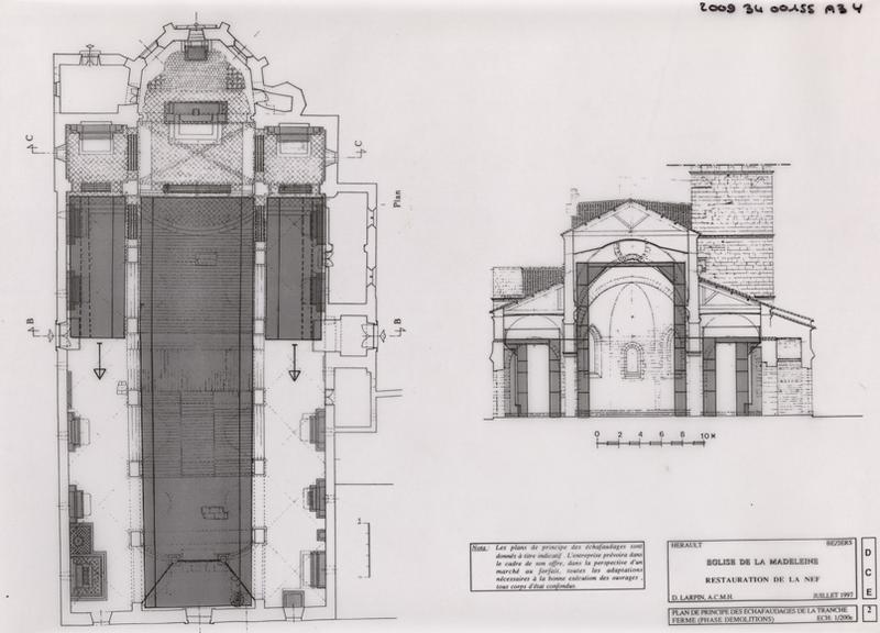 Restauration de la nef : plan de principe des échafaudages de la tranche ferme (phase démolitions). DCE 2.