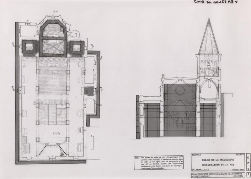 Restauration de la nef : plan de principe des échafaudages de la tranche conditionnelle 2. DCE 5.