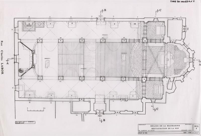 Restauration de la nef : plan au sol. DCE 6. Etat actuel.