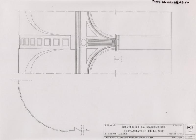 Restauration de la nef : détail de l'élévation d'une travée de la nef. DCE 11. Etat actuel.