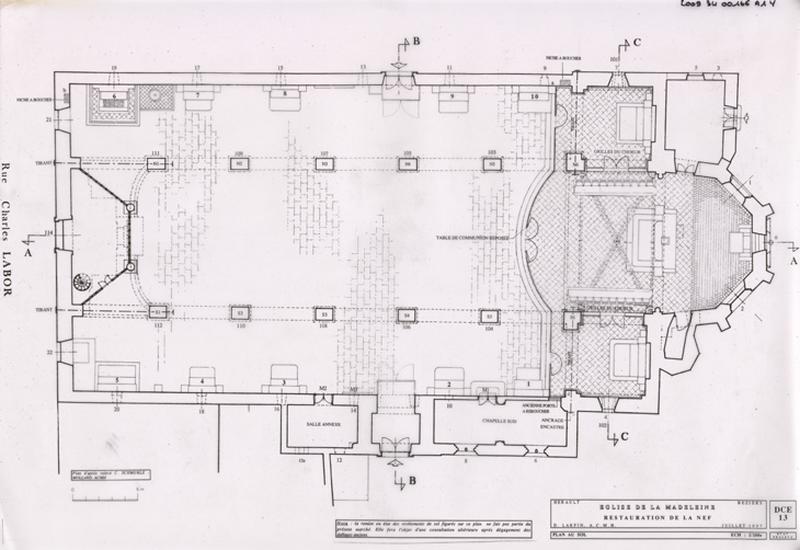 Restauration de la nef : plan au sol. DCE 13. Etat projeté.