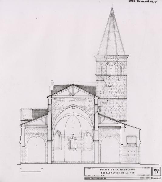 Restauration de la nef : coupe tranversale BB. DCE 15. Etat projeté.