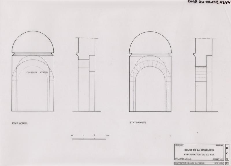 Restauration de la nef : restitution de l'arc du porche. DCE 19.