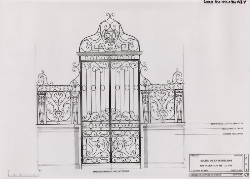 Restauration de la nef : grilles de cloture du choeur. DCE 21.